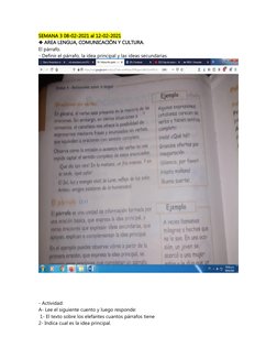 SEMANA 3 08-02-2021 al 12-02-2021 
❖ AREA LENGUA, COMUNICACIÓN Y CULTURA. 
El párrafo. 
- Definir el párrafo, la idea princip