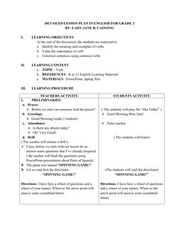 Grade 2 English Lesson Plan on Verbs | PDF | Part Of Speech | Adjective