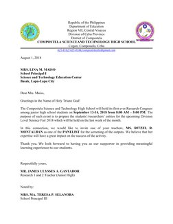 Republic of the Philippines
Department of Education
Region VII, Central Visayas
Division of Cebu Province
District of Compost