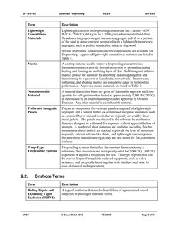GP 70-01-05
Upstream Fireproofing
V 2.0.0
SEP 2016
Term
Description
Lightweight 
Cementitious 
Materials
Lightweight concrete