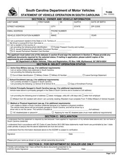 South Carolina Department of Motor Vehicles 
 
STATEMENT OF VEHICLE OPERATION IN SOUTH CAROLINA 
 
 
TI-006 
(Rev. 12/202