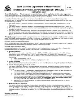 South Carolina Department of Motor Vehicles 
 
STATEMENT OF VEHICLE OPERATION IN SOUTH CAROLINA 
 
 
TI-006 
(Rev. 12/202