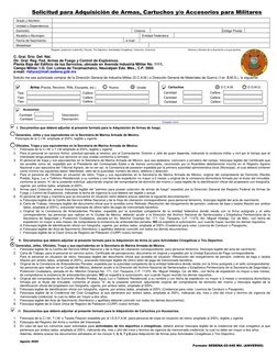 Solicitud para Adquisición de Armas, Cartuchos y/o Accesorios para Militares 
 
Grado y Nombre: 
 
Unidad o Dependencia: 
 
D