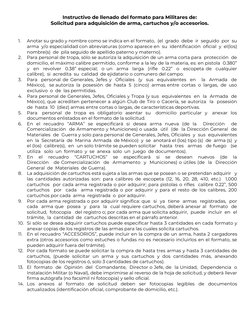 Instructivo de llenado del formato para Militares de: 
Solicitud para adquisición de arma, cartuchos y/o accesorios.