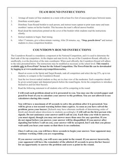 TEAM ROUND INSTRUCTIONS
1.	
Arrange all teams (of four students) in a room with at least five feet of unoccupied space betwee
