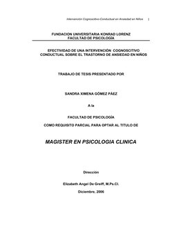 Intervención Cognoscitivo-Conductual en Ansiedad en Niños
FUNDACION UNIVERSITARIA KONRAD