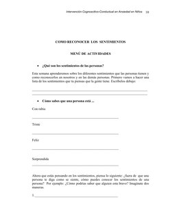 Intervención Cognoscitivo-Conductual en Ansiedad en Niños
COMO RECONOCER  LOS  SENTIMIEN