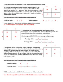 Use the information for SpongeBob’s traits to answer the questions that follow.  
14. Everyone in Squidward’s family has ligh