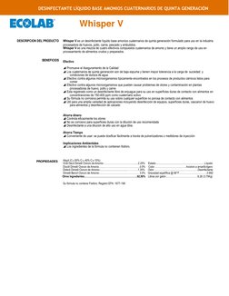 DESINFECTANTE LÍQUIDO BASE AMONIOS CUATERNARIOS DE QUINTA GENERACIÓN 
                          Whisper V 
 
 
DESCRIPCION
