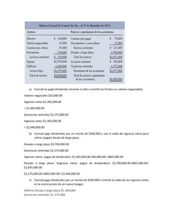 a)
Conrad no pagó dividendos durante el año e invirtió los fondos en valores negociables.
Valores negociales $35,000.00
Ingre