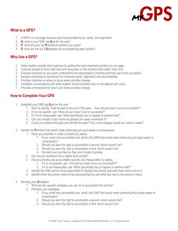 The ONE Thing Trainings. Copyright © 2012 Rellek Publishing Partners, Ltd. All rights reserved. 
 
 
What is a GPS?