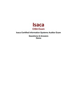 Isaca Certified Information Systems Auditor Exam
Isaca
CISA Exam
Questions & Answers
Demo
