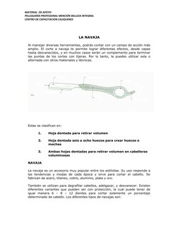 MATERIAL  DE APOYO 
PELUQUERÍA PROFESIONAL MENCIÓN BELLEZA INTEGRAL 
CENTRO DE CAPACITACION CAUQUENES
LA NAVAJA
Al manejar di