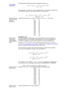 The probability of observing exactly d defectives is given by
The binomial 
distribution
The probability of acceptance is the
