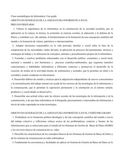 Clase metodológica de Informática 11no grado
OBJETIVOS GENERALES DE LA ASIGNATURA INFORMÁTICA EN EL
PREUNIVERSITARIO
  1. Val