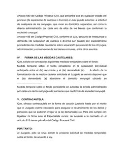 Artículo 680 del Código Procesal Civil, que prescribe que en cualquier estado del
proceso (de separación de cuerpos o divorci