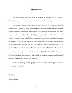 Acknowledgement
First and foremost, praises and thanks to the God, the Almighty, for his showers of
blessings throughout our