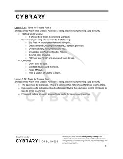  
 
 
 
 
Lesson 1.11​: Tools for Testers Part 2 
Skills Learned From This Lesson: Forensic Testing, Reverse Engineering, App