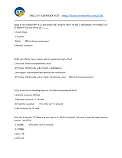 IC38 Mock Test: 50 Questions & Answers | PDF | Finance & Money Management