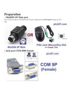 Preparation
1. MiniDIN-5P Male jack
You can buy or get an old-fashioned mouse / keyboard with P/S 2 port (6 legs cut off 1 
l