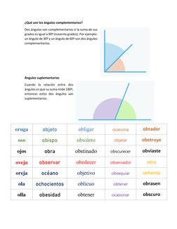 ¿Qué son los ángulos complementarios? 
Dos ángulos son complementarios si la suma de sus 
grados es igual a 90º (noventa grad