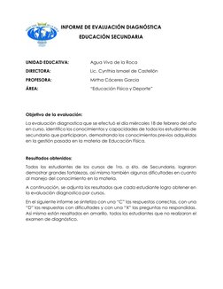 INFORME DE EVALUACIÓN DIAGNÓSTICA 
EDUCACIÓN SECUNDARIA 
 
 
UNIDAD EDUCATIVA: 
 
Agua Viva de la Roca 
DIRECTORA:  
 
 
Li