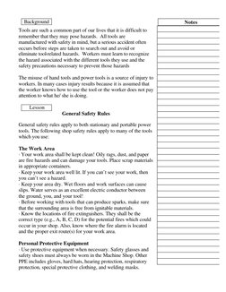 Background 
Tools are such a common part of our lives that it is difficult to 
remember that they may pose hazards.  All tool