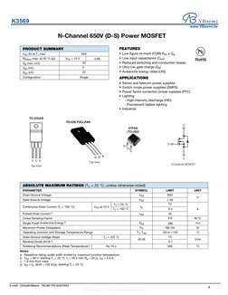 N-Channel 650V (D-S)
Power MOSFET
FEATURES
• Low figure-of-merit (FOM) Ron x Qg
• Low input capacitance (Ciss)
• Reduced sw