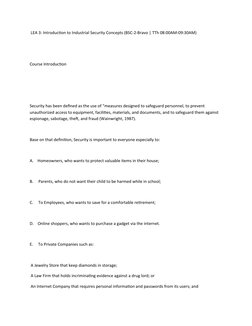 LEA 3: Introduction to Industrial Security Concepts (BSC-2-Bravo | TTh 08:00AM-09:30AM)
Course Introduction
           
Secu