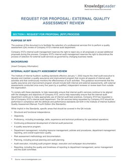 REQUEST FOR PROPOSAL: EXTERNAL QUALITY
ASSESSMENT REVIEW
PURPOSE OF RFP
The purpose of this document is to facilitate the sel