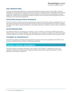 ORAL PRESENTATIONS
Company XYZ will select finalist firms to make oral presentations during the week of (Insert Date). Indivi