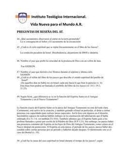 Instituto Teológico Internacional.
               Vida Nueva para el Mundo A.R.
PREGUNTAS DE RESEÑA DEL AT.