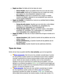 
Según su rima. Se habla así de tres tipos de verso:
o
Verso rimado. Aquel cuya palabra final rima con la de otro verso.
o
V
