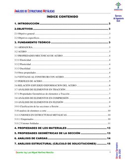 ANÁLISIS DE ESTRUCTURAS METÁLICAS 
i 
Docente: Ing. Luis Miguel Martínez Mancilla 
Estudiante: Blademir Ciro Argota 
Octavo S