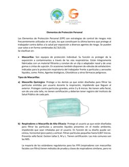 Elementos de Protección Personal 
 
Las Elementos de Protección Personal (EPP) son estrategias de control de riesgos má