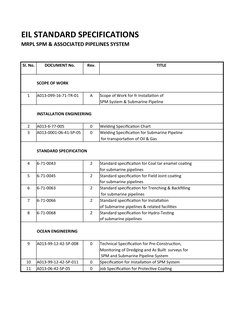 EIL STANDARD SPECIFICATIONS 
MRPL SPM & ASSOCIATED PIPELINES SYSTEM
Sl. No.
DOCUMENT No.
Rev.
TITLE
SCOPE OF WORK
1
A013-099-