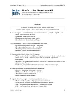 Filosofia 11º | Prova Nº 2 | v1  
 
Professor Domingos Faria | Ano Letivo 2018/19 
Colégio Pedro Arrupe 
1 
Filosofia 11º Ano