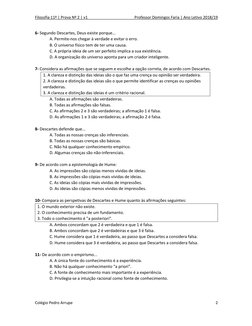 Filosofia 11º | Prova Nº 2 | v1  
 
Professor Domingos Faria | Ano Letivo 2018/19 
Colégio Pedro Arrupe 
2 
6- Segundo Descar