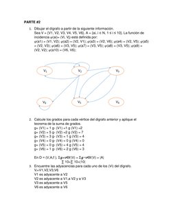 PARTE #2 
1. Dibujar el dígrafo a partir de la siguiente información. 
Sea V = {V1, V2, V3, V4, V5, V6}, A = {ai, i ∈ N, 1 ≤