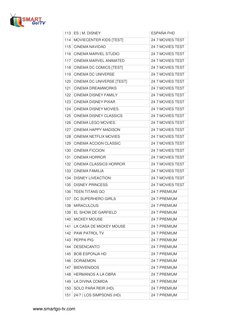 www.smartgo-tv.com 
113 ES | M. DISNEY 
ESPAÑA FHD 
114 MOVIECENTER KIDS [TEST] 
24 7 MOVIES TEST 
115 CINEMA NAVIDAD