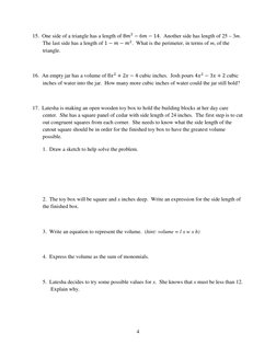 Area and Perimeter with Polynomials Worksheet | PDF | Area | Length