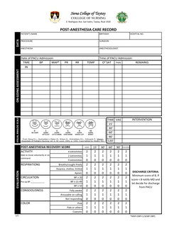 PACU Post-Anesthesia Recovery Record | PDF | Surgery | Health Sciences