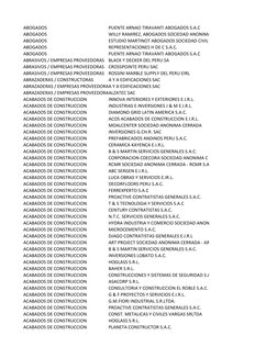 ABOGADOS
PUENTE ARNAO TIRAVANTI ABOGADOS S.A.C
ABOGADOS
WILLY RAMIREZ, ABOGADOS SOCIEDAD ANONIMA
ABOGADOS
ESTUDIO MARTINOT AB