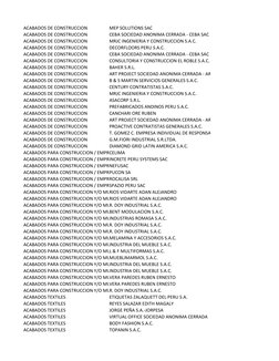 ACABADOS DE CONSTRUCCION
MEP SOLUTIONS SAC
ACABADOS DE CONSTRUCCION
CEBA SOCIEDAD ANONIMA CERRADA - CEBA SAC
ACABADOS DE CONS