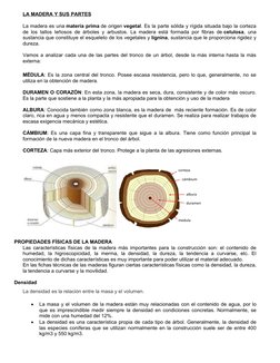 LA MADERA Y SUS
 
   PARTES
 
 
La madera es una materia prima de origen vegetal. Es la parte sólida y rígida situada bajo la