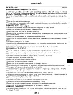 DESCRIPCIÓN
MA-5
C
D
E
F
G
H
I
J
K
M
A
B
MA
DESCRIPCIÓN
PFP:00000
Puntos de inspección previa a la entrega
ELS001BF
A continu