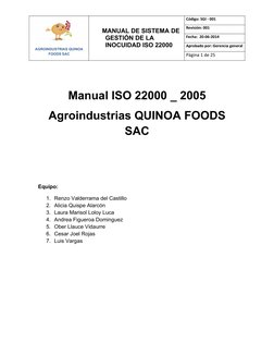 Manual ISO 22000 Inocuidad Alimentaria | PDF | Análisis de Riesgo y ...