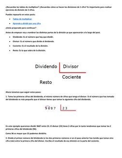 ¿Recuerdas las tablas de multiplicar? ¿Recuerdas cómo se hacen las divisiones de 1 cifra? Es importante para realizar 
ejerci