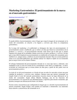 Marketing Gastronómico: El posicionamiento de la marca 
en el mercado gastronómico 
Marketing GastronómicoP (http://www.espac