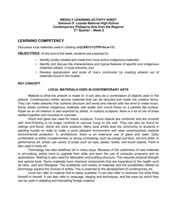 WEEKLY LEARNING ACTIVITY SHEET
Solomon P. Lozada National High School
Contemporary Philippine Arts from the Regions
 2nd